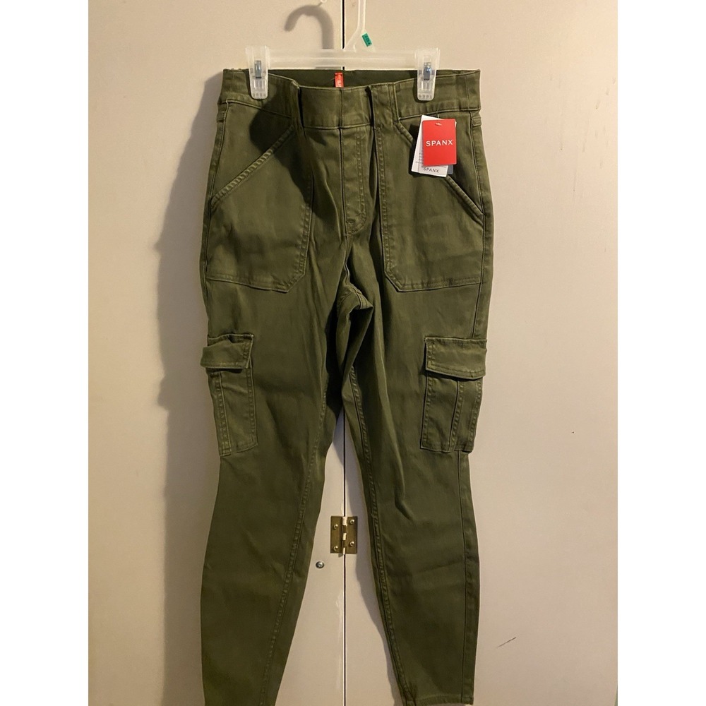 NEW Spanx Stretch Twill Ankle Cargo Pants DARKENED OLIVE skinny Leg- Large NWT